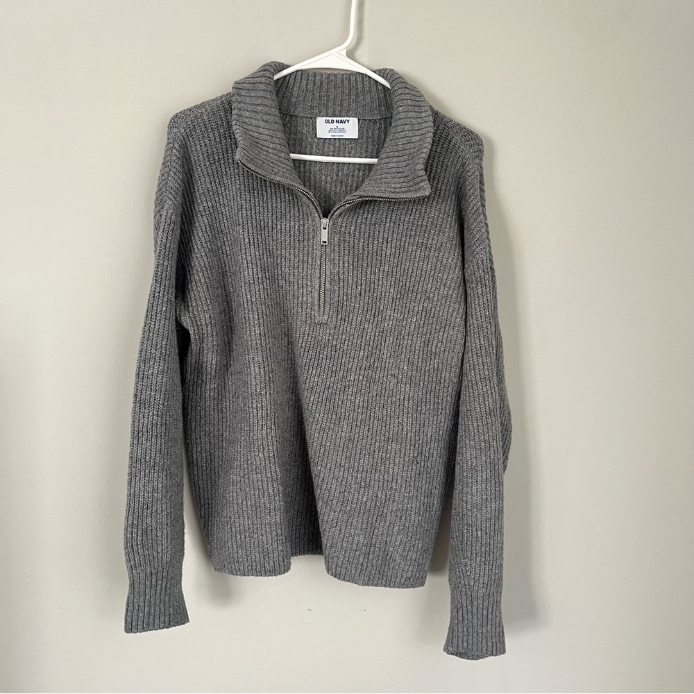 Old Navy Gray Shaker-Stitch Half Zip Pullover Sweater Size Medium